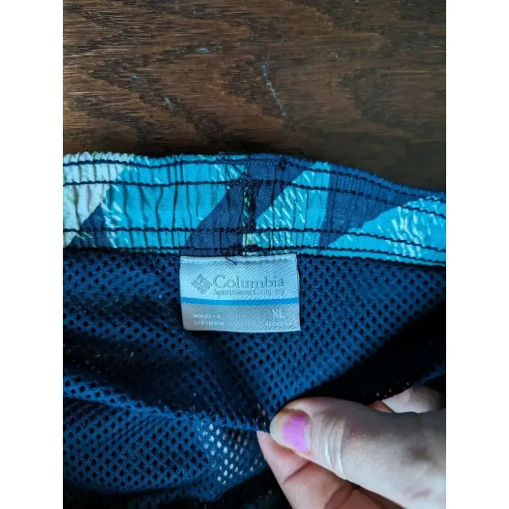 Columbia PFG Backcast Swim Trunks Boys XL 14 Blue Striped Shorts Nylon Fishing